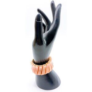 Vintage Stretch Bracelet With Pink Lucite Panels In Retro Design Accordion Style